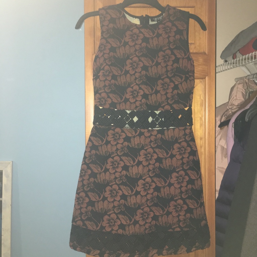 Red and Black Top Shop dress. Black braided trim